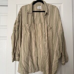 American Eagle Outfitters Green and Cream Striped Shirt